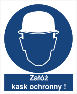 Znak NAKAZ STOSOWANIA OCHRONY GŁOWY -  załóż kask ochronny 