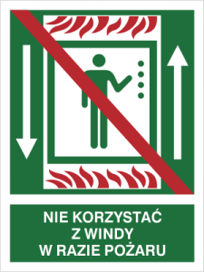 Znak Nie korzystać z windy w razie pożaru