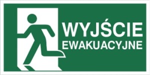 Znak WYJŚCIE EWAKUACYJNE w lewo płyta foto 15x30 